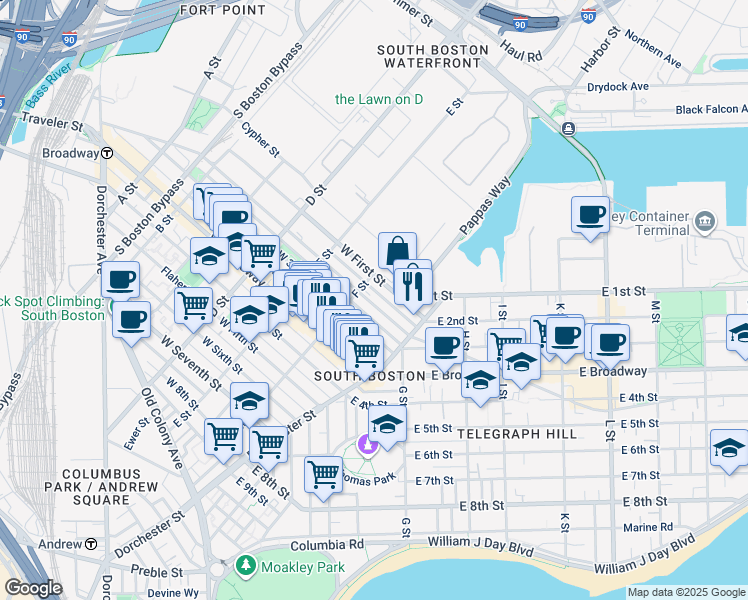 map of restaurants, bars, coffee shops, grocery stores, and more near 263 Bolton Street in Boston