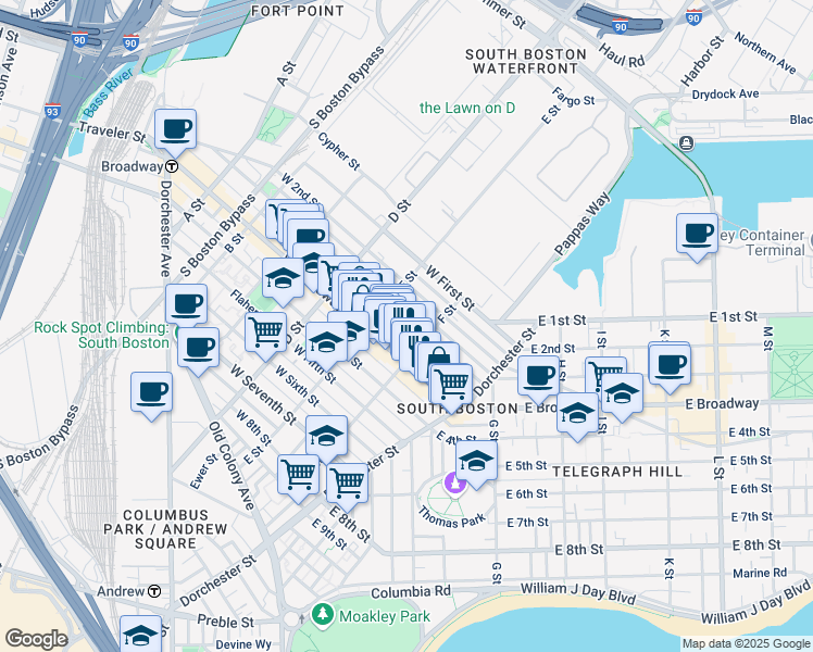 map of restaurants, bars, coffee shops, grocery stores, and more near in Boston