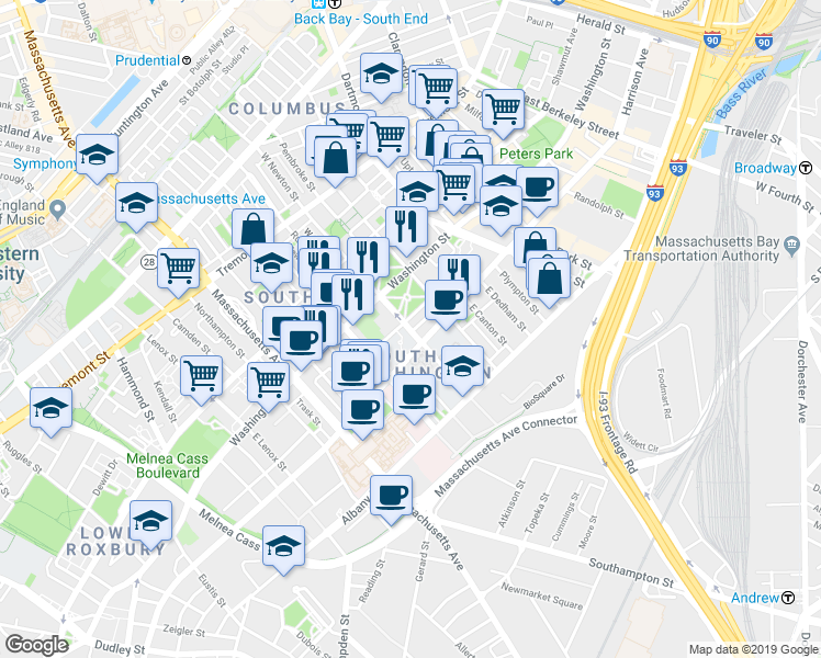 map of restaurants, bars, coffee shops, grocery stores, and more near 21 Father Francis Gilday Street in Boston