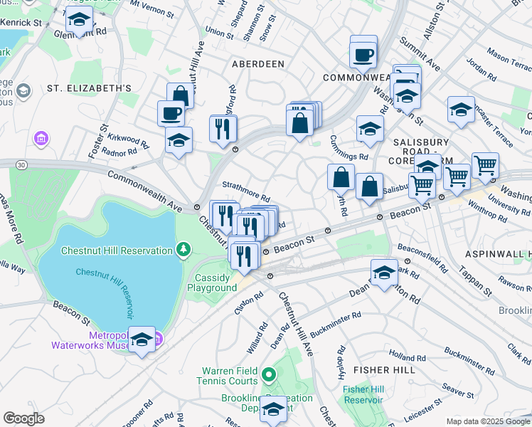 map of restaurants, bars, coffee shops, grocery stores, and more near 104 Englewood Avenue in Boston