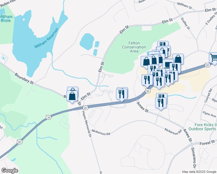 map of restaurants, bars, coffee shops, grocery stores, and more near 1003 Applebriar Lane in Marlborough