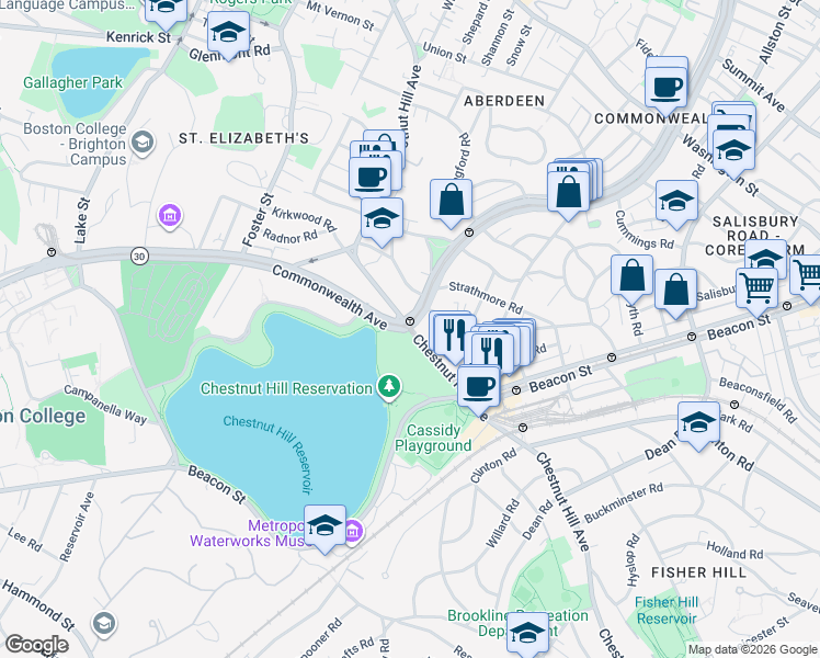 map of restaurants, bars, coffee shops, grocery stores, and more near in Boston