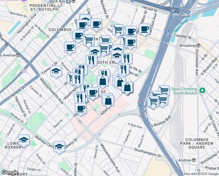map of restaurants, bars, coffee shops, grocery stores, and more near in Boston