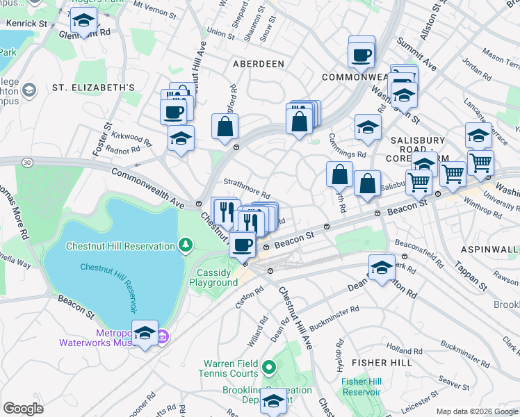 map of restaurants, bars, coffee shops, grocery stores, and more near 104 Englewood Avenue in Boston