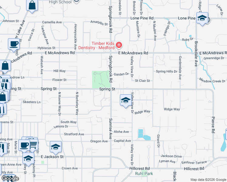 map of restaurants, bars, coffee shops, grocery stores, and more near 896 Sunrise Avenue in Medford