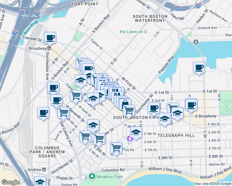 map of restaurants, bars, coffee shops, grocery stores, and more near in Boston