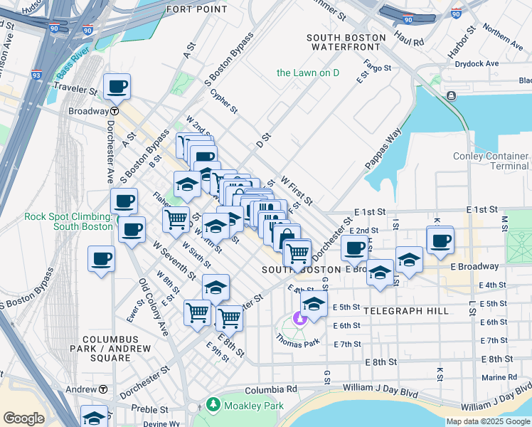 map of restaurants, bars, coffee shops, grocery stores, and more near in Boston