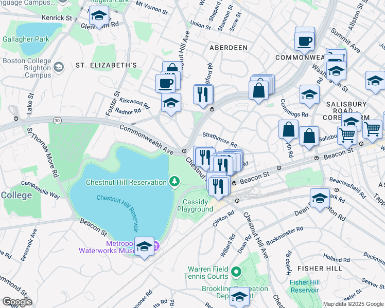 map of restaurants, bars, coffee shops, grocery stores, and more near in Boston