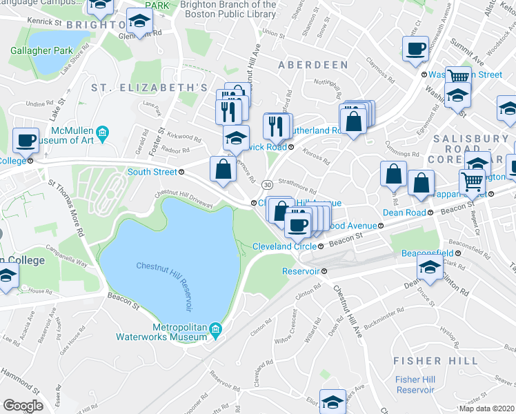map of restaurants, bars, coffee shops, grocery stores, and more near in Boston