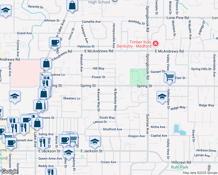map of restaurants, bars, coffee shops, grocery stores, and more near 1476 Spring Street in Medford