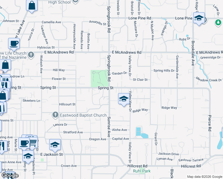 map of restaurants, bars, coffee shops, grocery stores, and more near 896 Sunrise Avenue in Medford