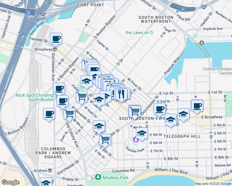 map of restaurants, bars, coffee shops, grocery stores, and more near in Boston