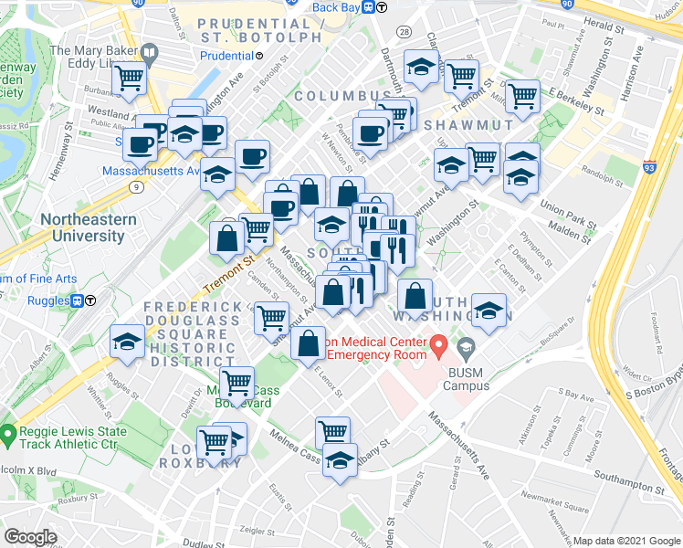 map of restaurants, bars, coffee shops, grocery stores, and more near 620 Massachusetts Avenue in Boston