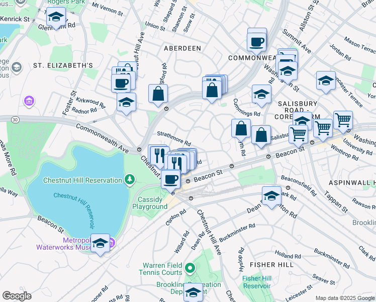 map of restaurants, bars, coffee shops, grocery stores, and more near 104 Englewood Avenue in Boston