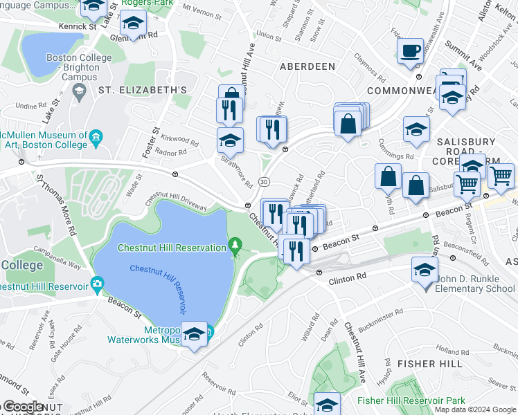map of restaurants, bars, coffee shops, grocery stores, and more near in Boston