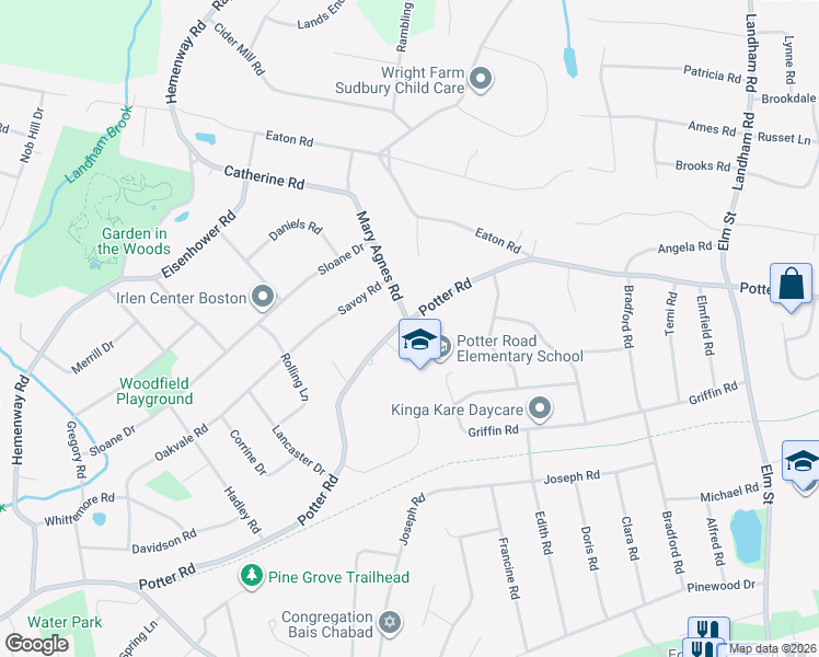 map of restaurants, bars, coffee shops, grocery stores, and more near 480 Potter Road in Framingham