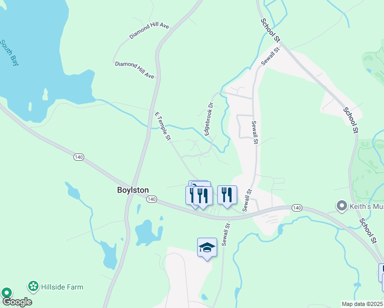 map of restaurants, bars, coffee shops, grocery stores, and more near 201 Edgebrook Drive in Boylston