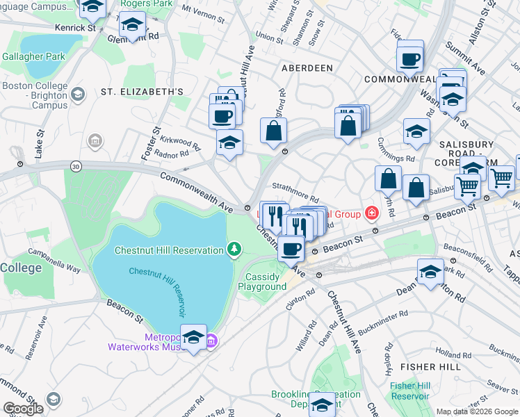 map of restaurants, bars, coffee shops, grocery stores, and more near in Boston