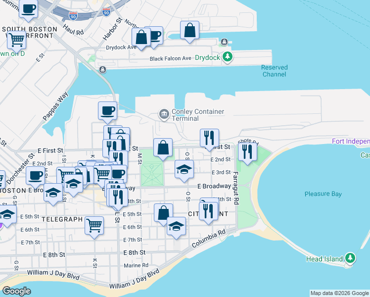 map of restaurants, bars, coffee shops, grocery stores, and more near 29 O Street in Boston