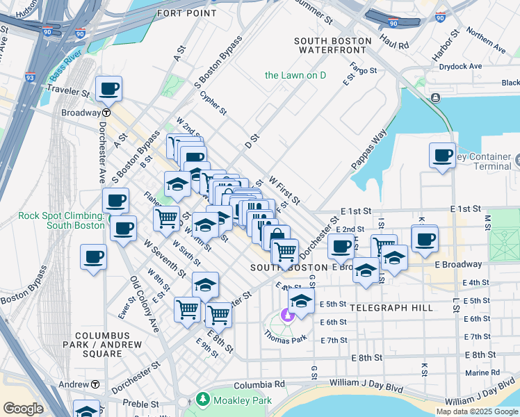 map of restaurants, bars, coffee shops, grocery stores, and more near in Boston