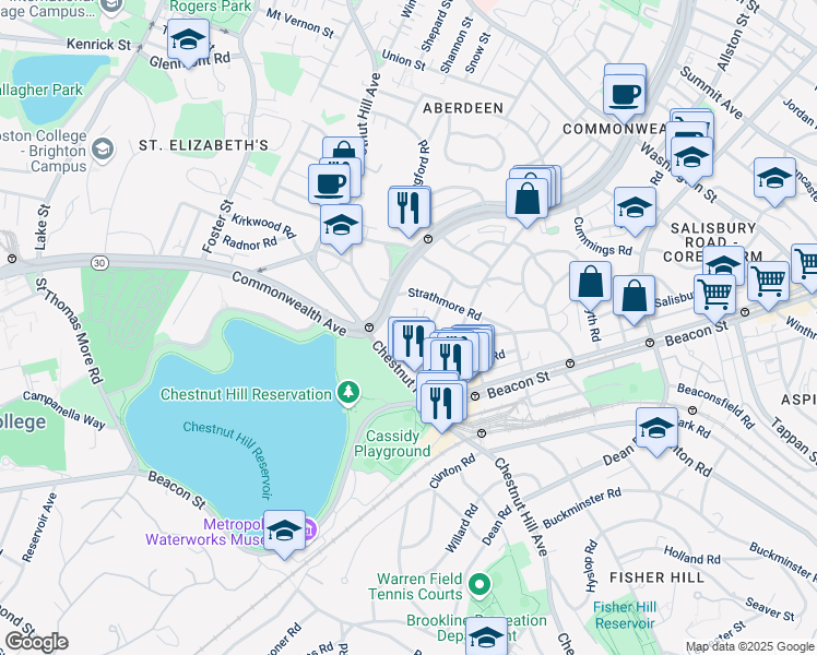 map of restaurants, bars, coffee shops, grocery stores, and more near 4 Chiswick Road in Boston