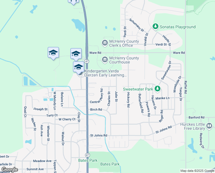 map of restaurants, bars, coffee shops, grocery stores, and more near 1965 Sheila Street in Woodstock