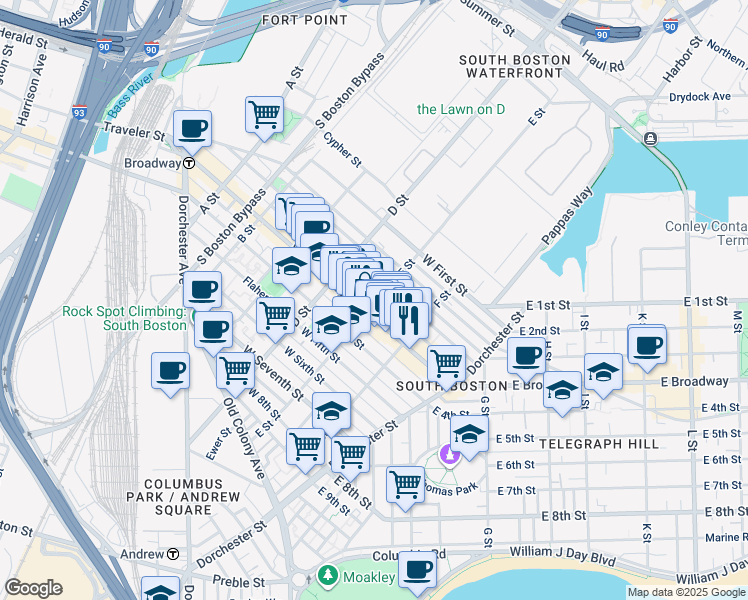 map of restaurants, bars, coffee shops, grocery stores, and more near in Boston