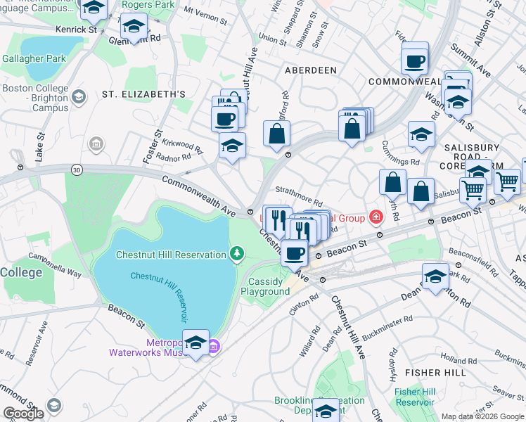 map of restaurants, bars, coffee shops, grocery stores, and more near in Boston