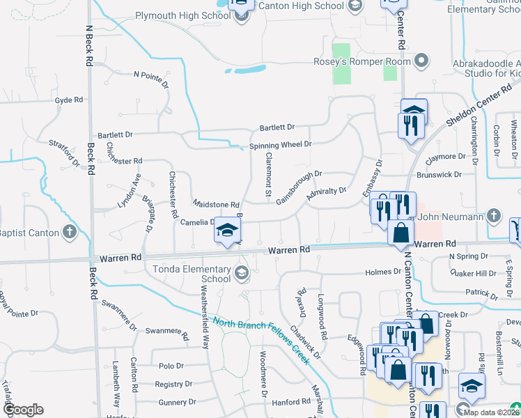 map of restaurants, bars, coffee shops, grocery stores, and more near 7350 Admiralty Drive in Canton