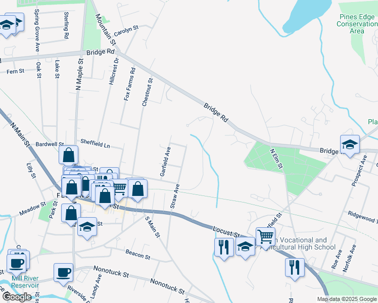 map of restaurants, bars, coffee shops, grocery stores, and more near 111 Straw Avenue in Northampton