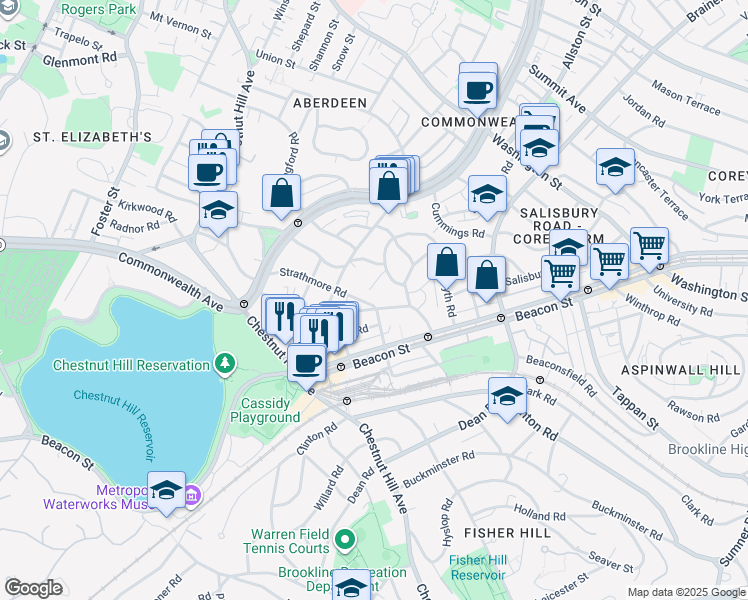 map of restaurants, bars, coffee shops, grocery stores, and more near 9 Kilsyth Terrace in Boston