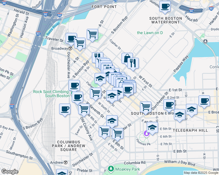 map of restaurants, bars, coffee shops, grocery stores, and more near in Boston