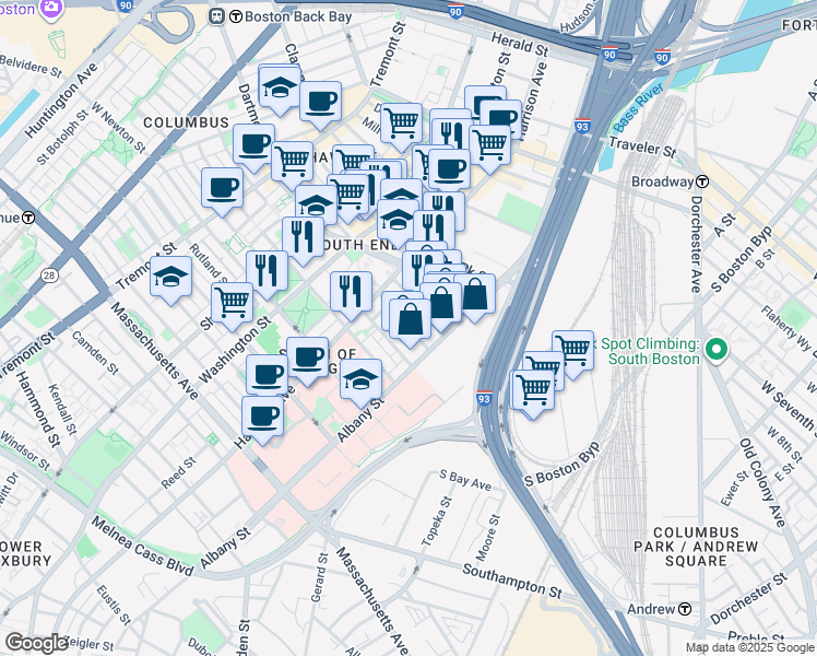 map of restaurants, bars, coffee shops, grocery stores, and more near 32 Plympton Street in Boston