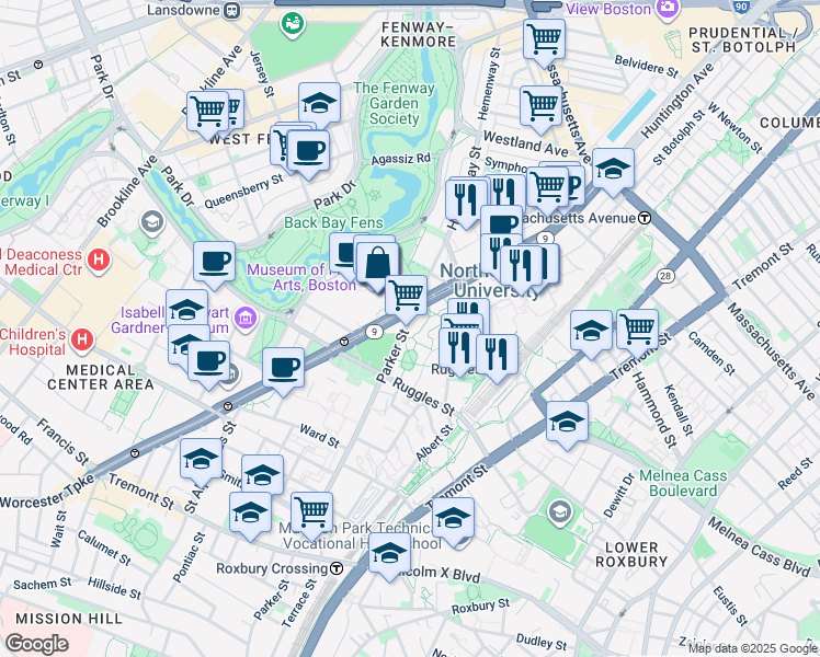 map of restaurants, bars, coffee shops, grocery stores, and more near in Boston