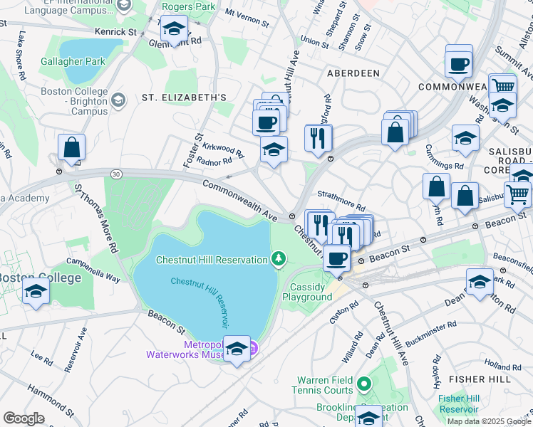 map of restaurants, bars, coffee shops, grocery stores, and more near in Boston