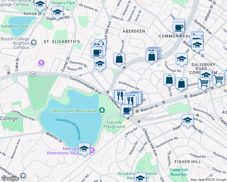 map of restaurants, bars, coffee shops, grocery stores, and more near in Boston
