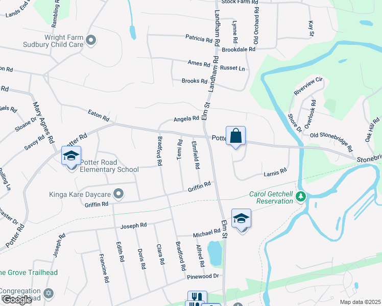 map of restaurants, bars, coffee shops, grocery stores, and more near 168 Potter Road in Framingham