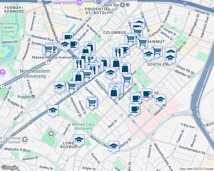 map of restaurants, bars, coffee shops, grocery stores, and more near in Boston