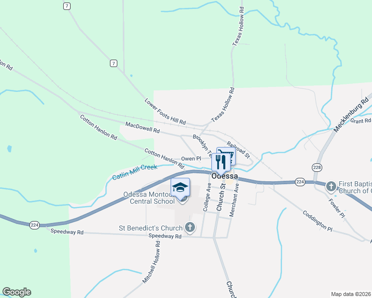 map of restaurants, bars, coffee shops, grocery stores, and more near 210 Macdowell Road in Odessa