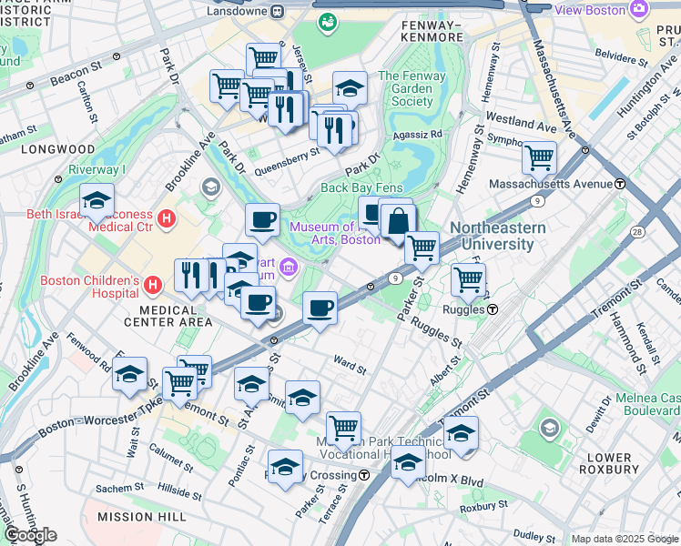 map of restaurants, bars, coffee shops, grocery stores, and more near in Boston