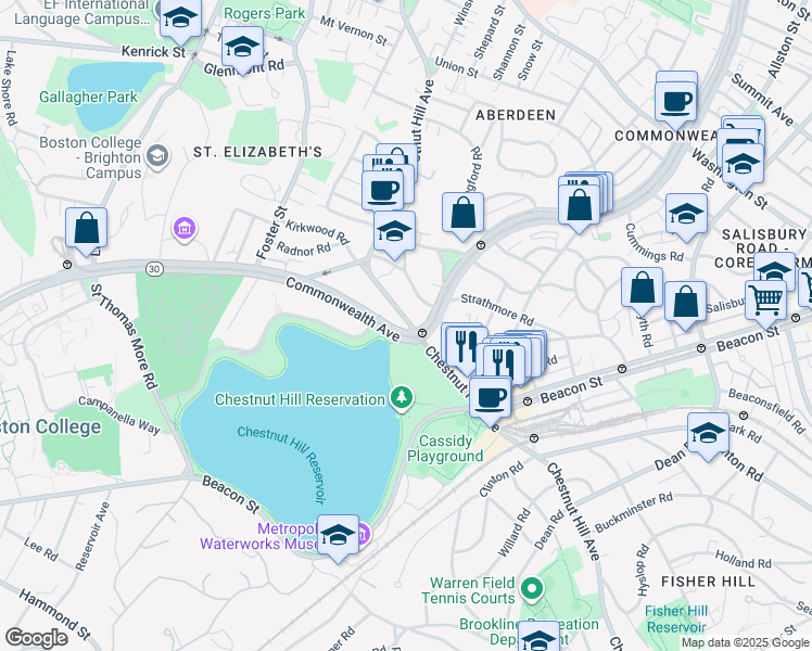 map of restaurants, bars, coffee shops, grocery stores, and more near in Boston