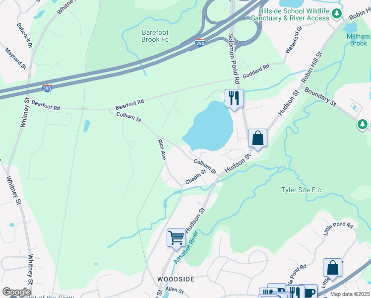 map of restaurants, bars, coffee shops, grocery stores, and more near 32 Colburn Street in Northborough
