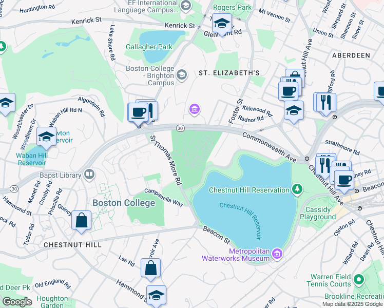 map of restaurants, bars, coffee shops, grocery stores, and more near 2060 Commonwealth Avenue in Boston
