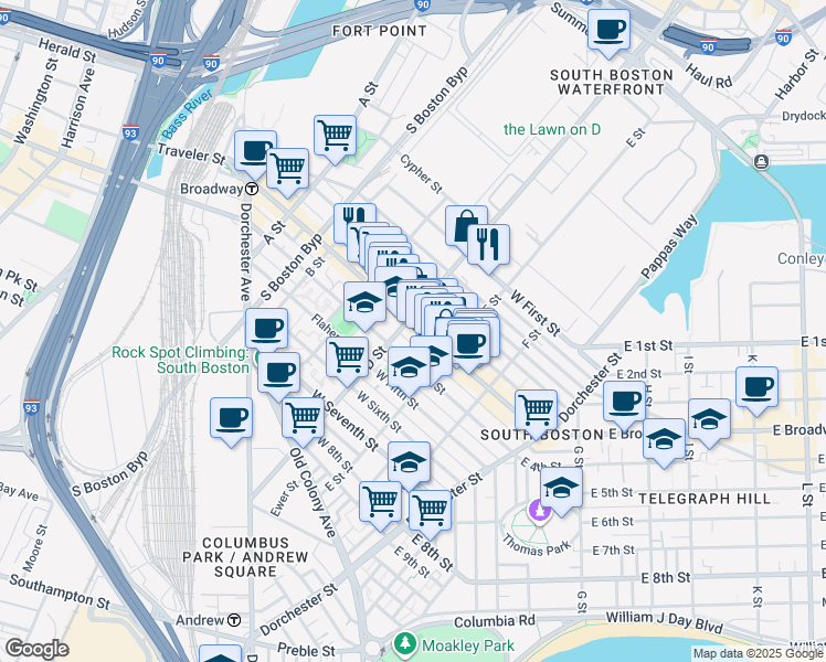 map of restaurants, bars, coffee shops, grocery stores, and more near in Boston