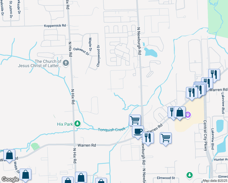 map of restaurants, bars, coffee shops, grocery stores, and more near 7266 Sorrel Street in Westland