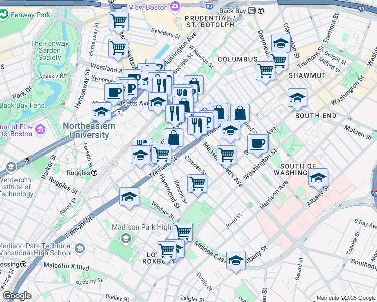 map of restaurants, bars, coffee shops, grocery stores, and more near 268-272 Northampton Street in Boston