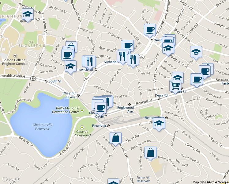 map of restaurants, bars, coffee shops, grocery stores, and more near 9 Kilsyth Terrace in Boston