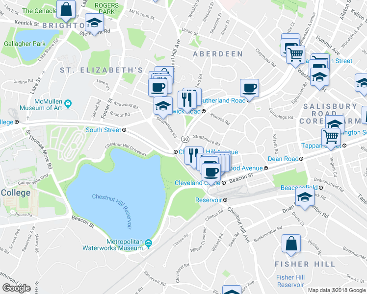 map of restaurants, bars, coffee shops, grocery stores, and more near in Boston
