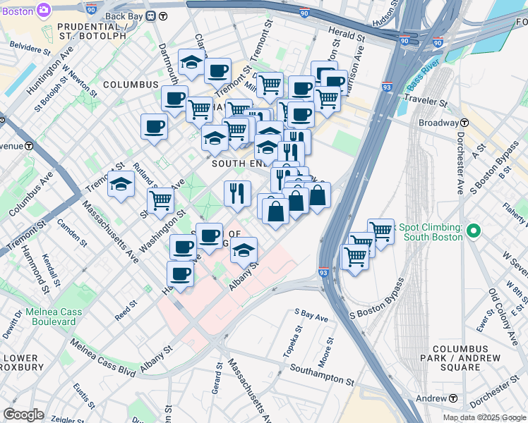 map of restaurants, bars, coffee shops, grocery stores, and more near 32 Plympton Street in Boston