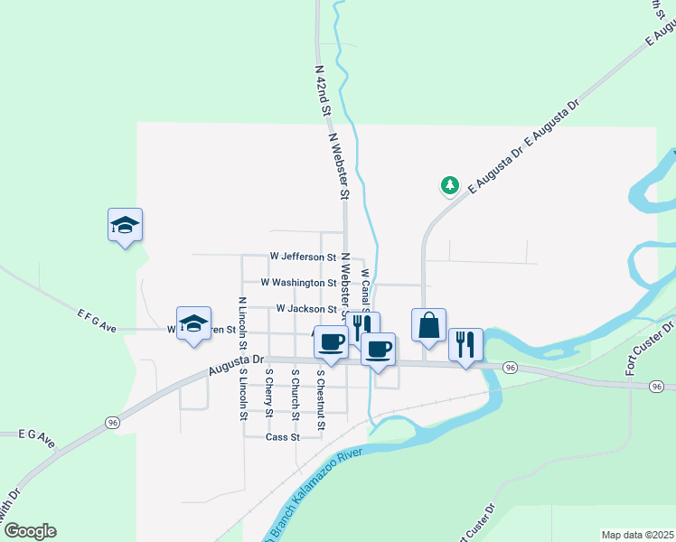 map of restaurants, bars, coffee shops, grocery stores, and more near 407 West Canal Street in Augusta
